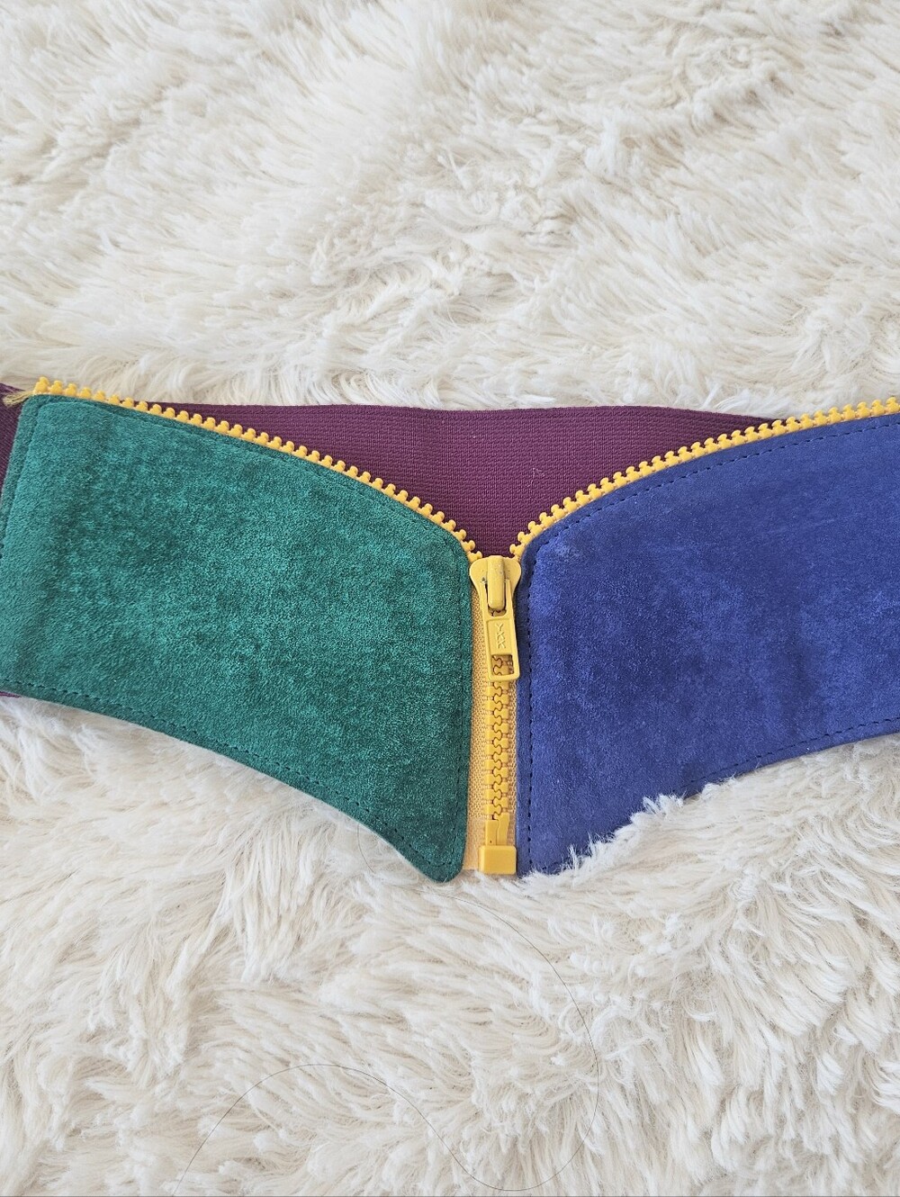 Vintage 80s Express Colorblock Leather & Elastic Zipper Cinch Belt Size S